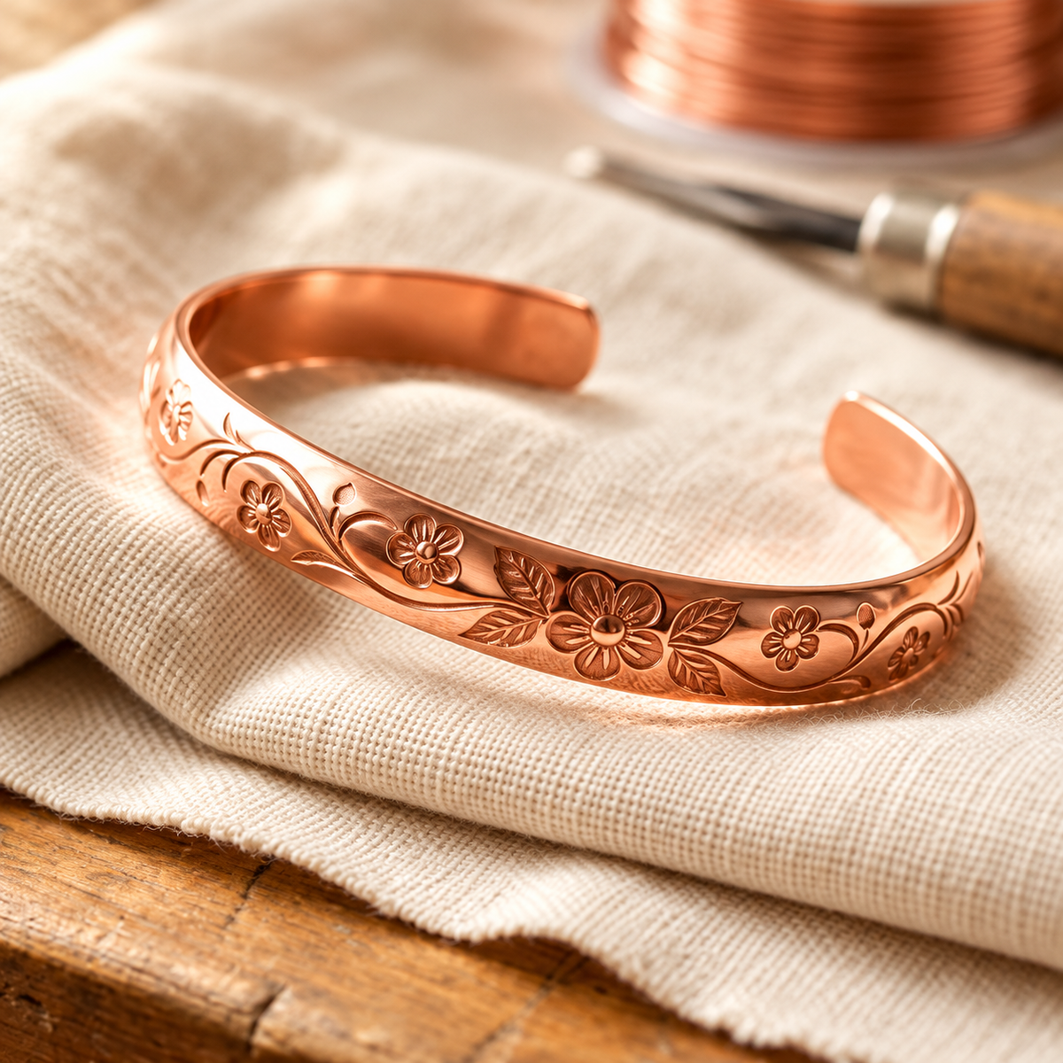 Brazalete de Cobre Floral